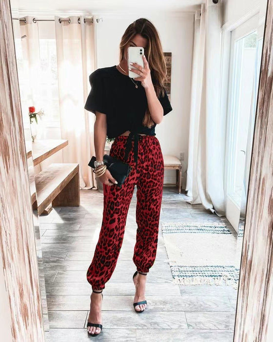 Summer New Trousers Fashion Casual Pants Leopard Print Forged Trousers Micro Elastic