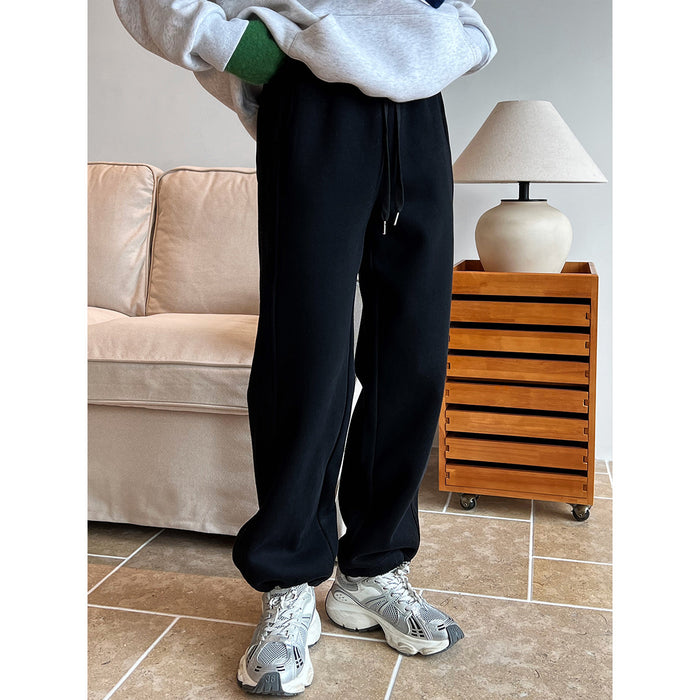 Sports Pink Drawstring Sweatpants for Women Autumn Winter Thermal Velvet Thickened Ankle Banded Pants