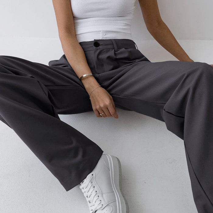 Gray Comfort Casual High Waist Loose Drooping Slimming Wide Leg Pants Summer Trousers for Women