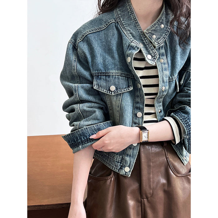 Washed Denim Jacket Women Autumn Retro Chic Jacket Short Top