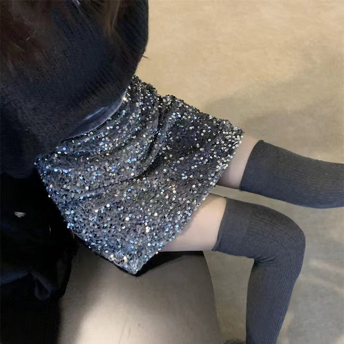 Sexy Sequined Skirt for Women Spring Sexy High Waist Slimming Child Hip Skirt for Women