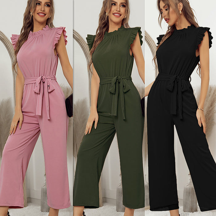 Casual Jumpsuit High Elastic Flying Sleeves Top for Women