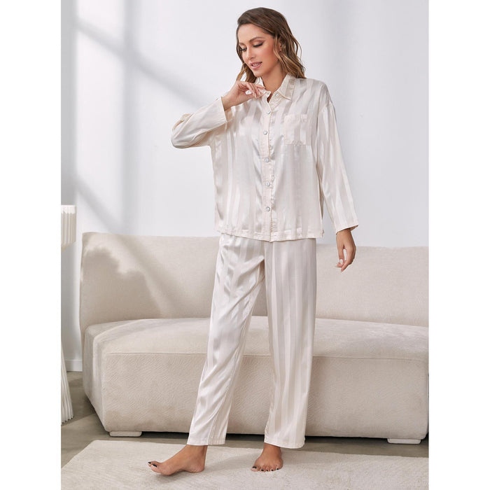 Pajamas Homewear Set Women Autumn Winter Artificial Silk Long Sleeve Pajamas Can Be Worn Outside