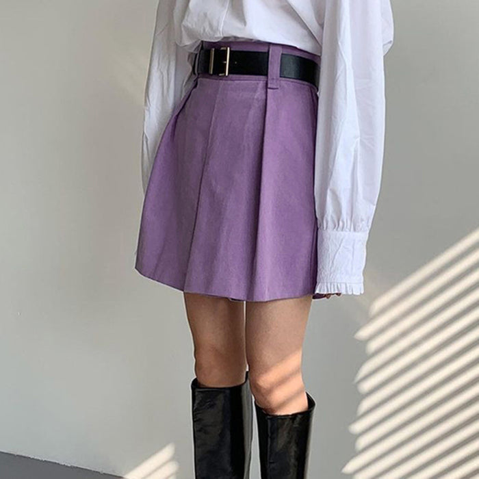 Spring Women Clothing Short Skirt High Waist Ruched Skirt Casual Office Sheath Purple A- line Skirt