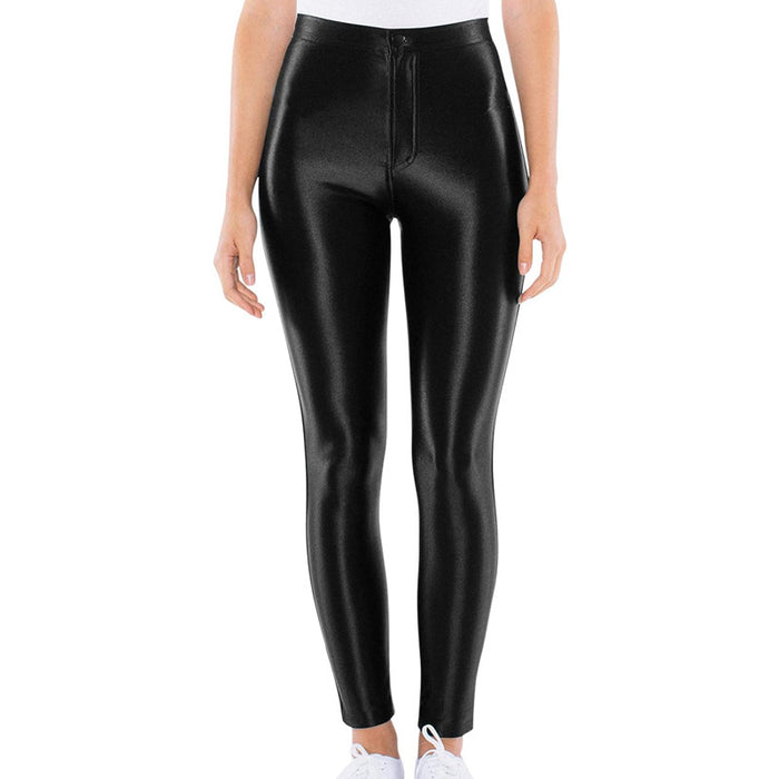 Metallic Coated Fabric Ladies Casual Leather Pants Shiny Patent Leather Body Shaping Belly Contraction Hip Lifting Pants Product Now