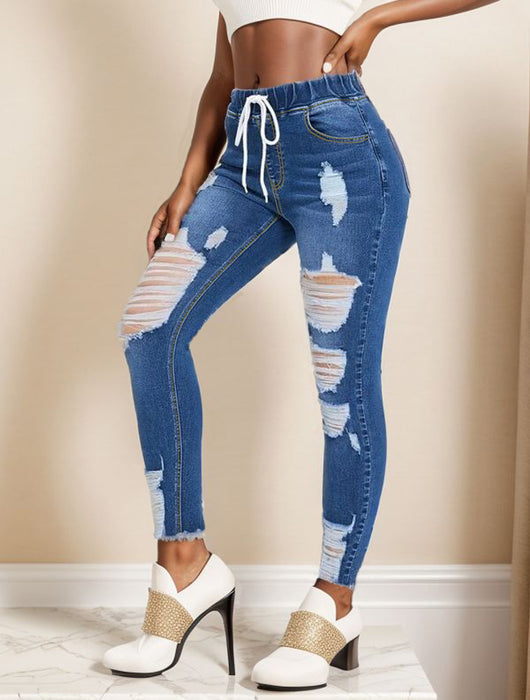 Jeans for Women Ripped Stretch Cropped Feet Washed Slimming Jeans