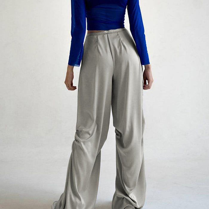 Solid Color Elegant Draping Mop Satin Low Waist Loose Casual Woven Pants