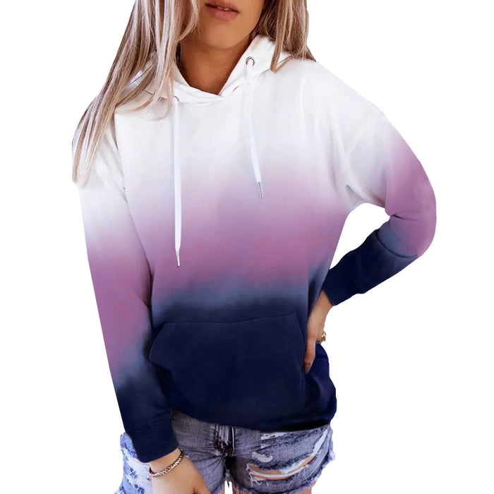 Autumn Winter New Long-Sleeved Hooded Women Tops Gradient Printing Casual Loose Hoodie