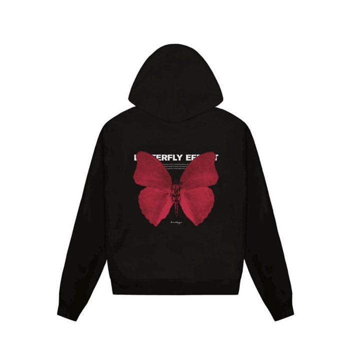 Black Brand Sweater Women Trendy Fleece Lined Thickened Hooded Butterfly Printed Hoodie