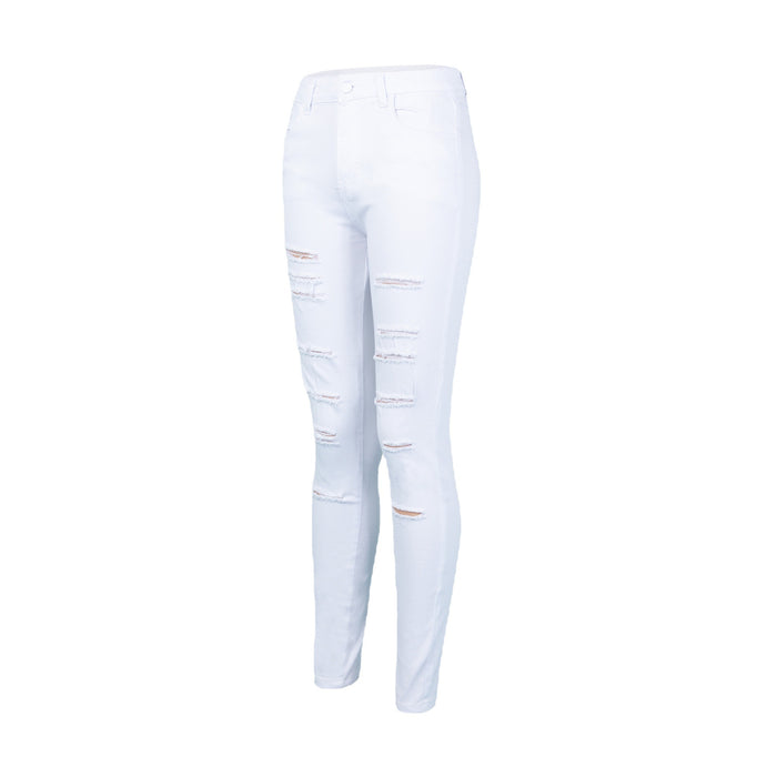 Women High Waist Summer Jeans Stretch Ripped Ankle Tied Denim Skinny Ankle Length Pants Women