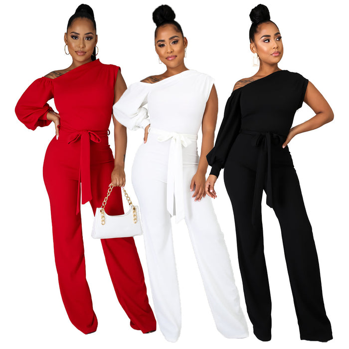 Women Wear  Solid Color One-Shoulder Women  Wide Leg  Women Jumpsuit