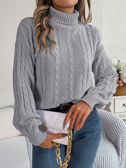 Autumn Winter Casual Solid Color Twist Long Sleeve Turtleneck Loose Sweater Women Clothing