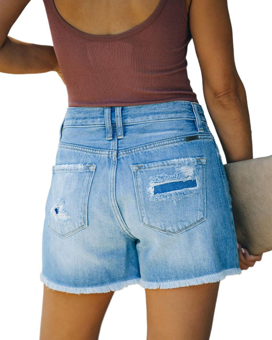 Summer Casual Denim Straight-Leg Pants High Waist Washed Women Denim Shorts