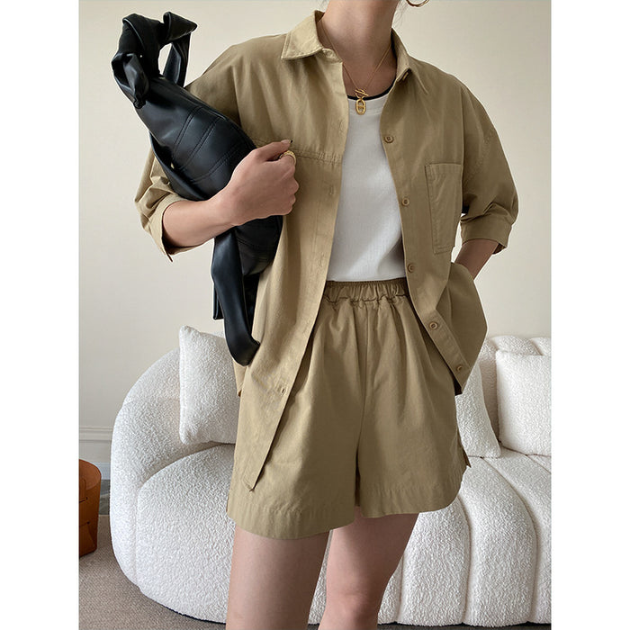 Clothing Series Cotton Washed Profile Loose Shirt Shorts Two Piece Suit