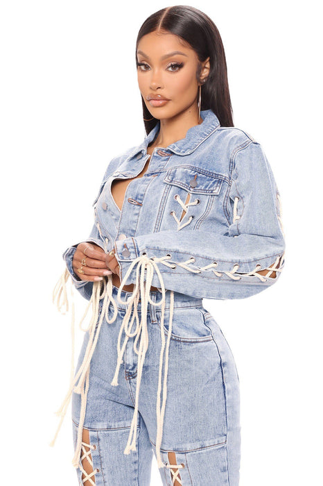 Lace up Denim Jacket for Women