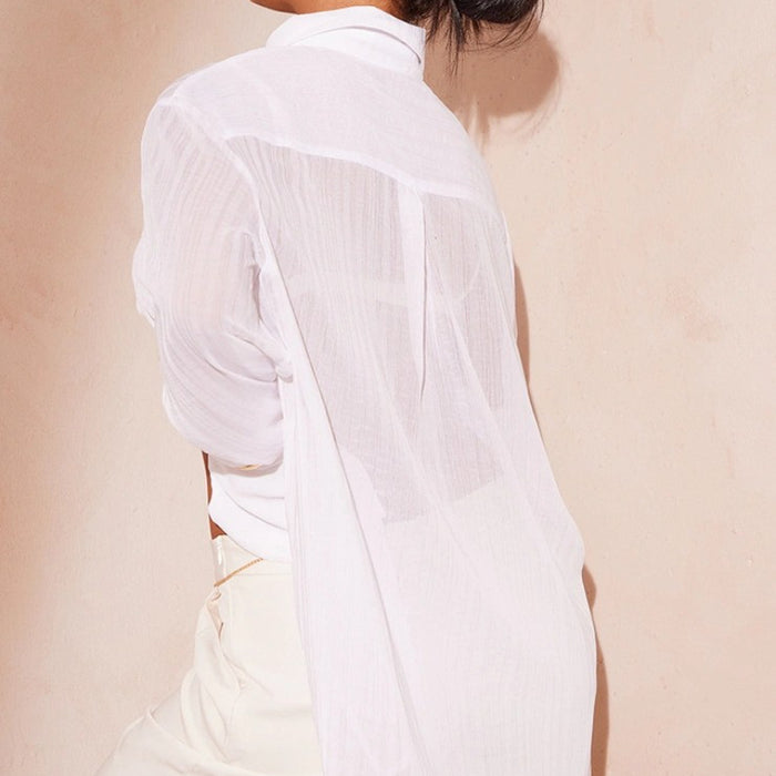 See through Chiffon Sexy Top Pleated Loose Fitting Lightweight Thin Drape Shirt for Women