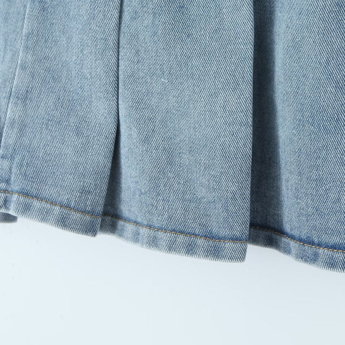 Summer Pleated Denim Skirt Belt Sexy Skirt