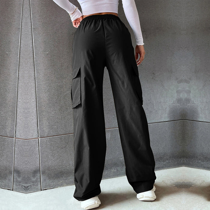 Women  Clothing Street Solid Color Elastic Waist Pocket Casual Working Pants