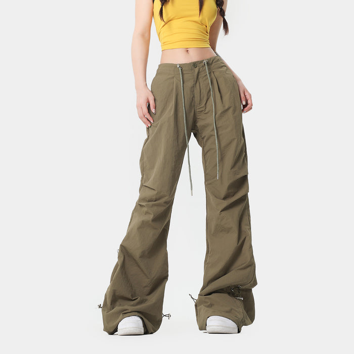 Oreeta Cargo Bell Bottom Pants Women  Summer Brand Pleated Overalls   Loose Drooping Casual Pants