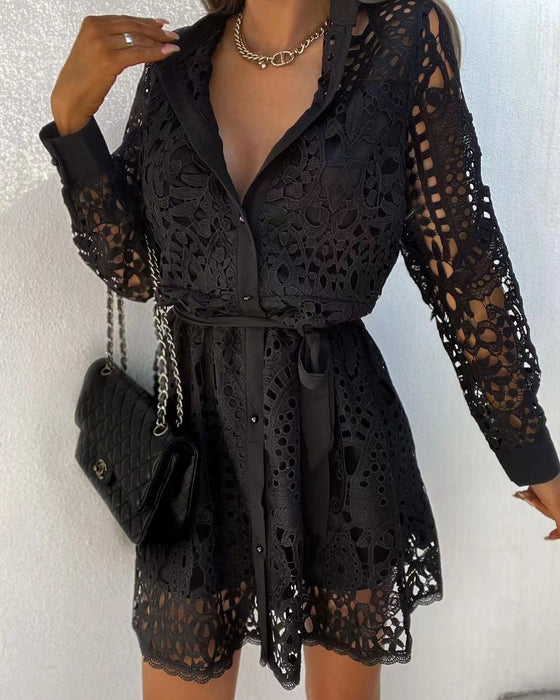 Fashionable Elegant Lace Mini Lace-up Dress for Women