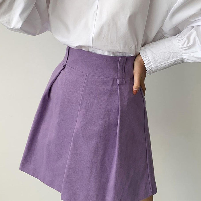 Spring Women Clothing Short Skirt High Waist Ruched Skirt Casual Office Sheath Purple A- line Skirt