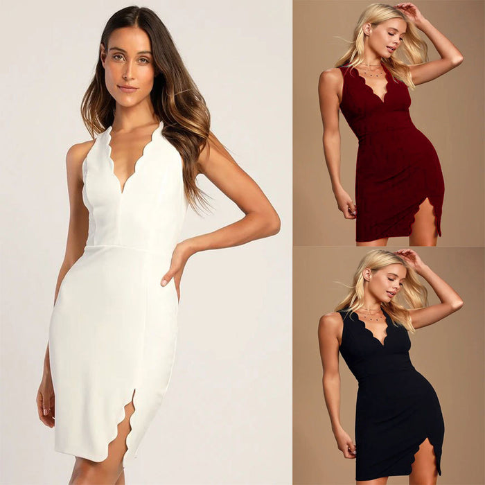 Party Short Evening Dress V-neck Split Sexy Slim Vest  Sheath Dress