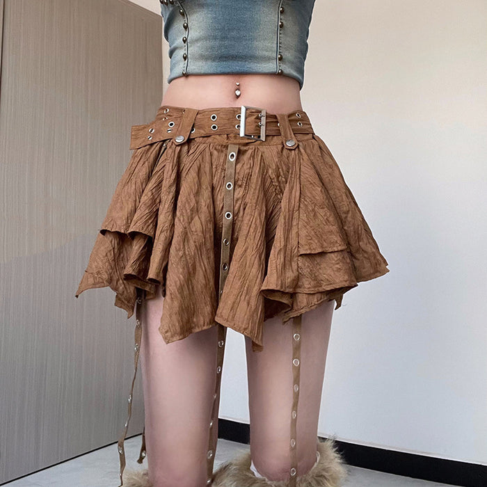 Rivet Denim Split Stitching Sexy Sling Backless Lace up Waist Slimming Old Vest Skirt Sets