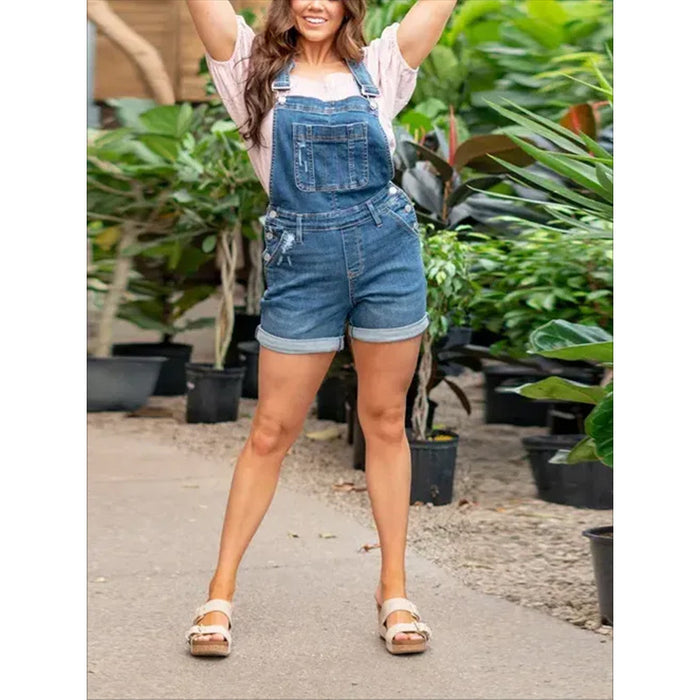 Jeans Pocket High Waist Suspender Trousers Denim Shorts