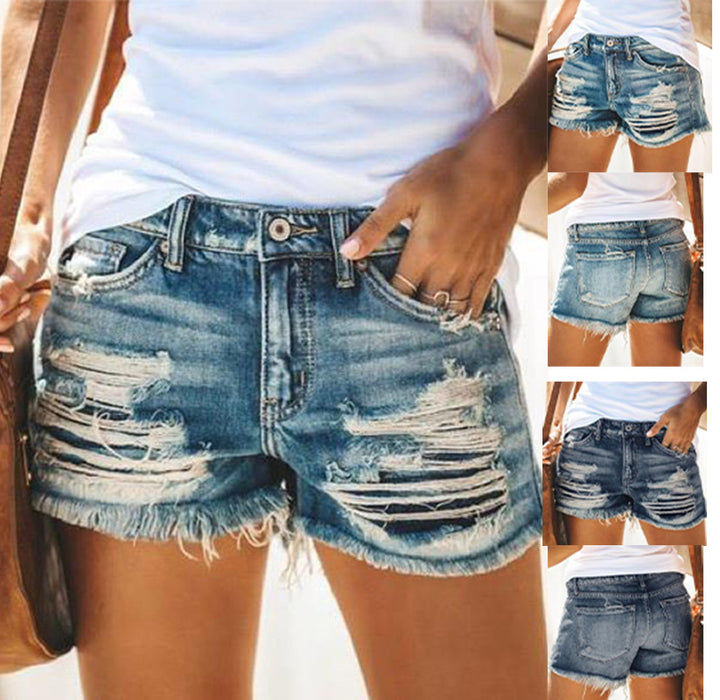 Summer High Waist Ripped Denim Shorts for Women