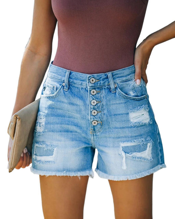 Summer Casual Denim Straight-Leg Pants High Waist Washed Women Denim Shorts