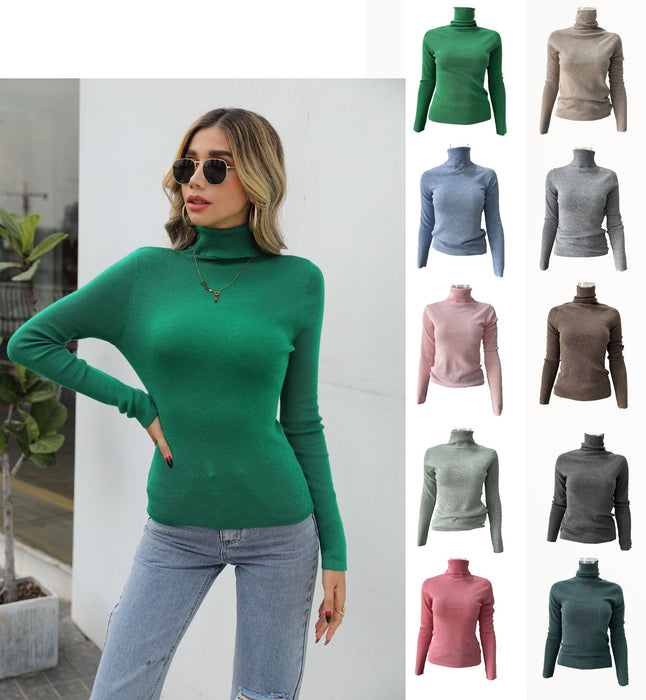 Autumn Winter Heap Collar Long Sleeves Wool Blended Stretch Slim Fit Pullover Knitting Sweater Bottoming Shirt