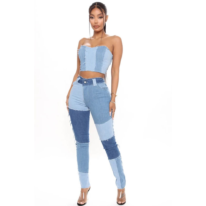 Autumn New Super Stretch High Waist Tassel Pencil Slim Fit Women Denim Trousers