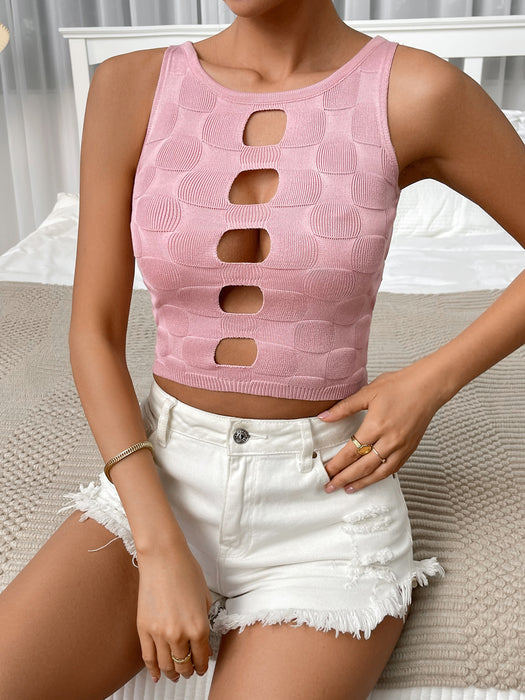 Summer Women Clothing Sexy Cutout Hole Crop Top Spaghetti Strap Knitted Top