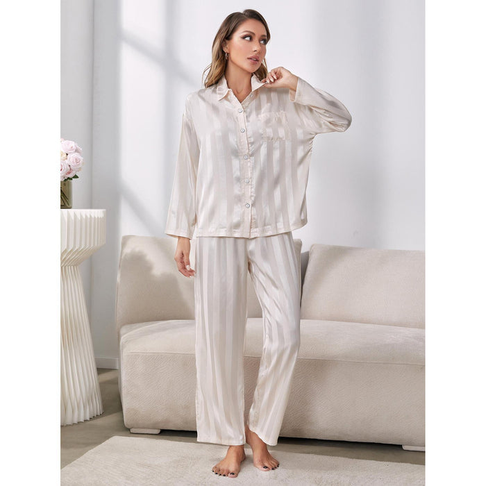 Pajamas Homewear Set Women Autumn Winter Artificial Silk Long Sleeve Pajamas Can Be Worn Outside