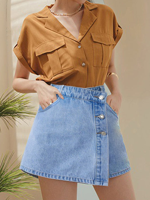 Slit Women Net Denim Shorts Skirts