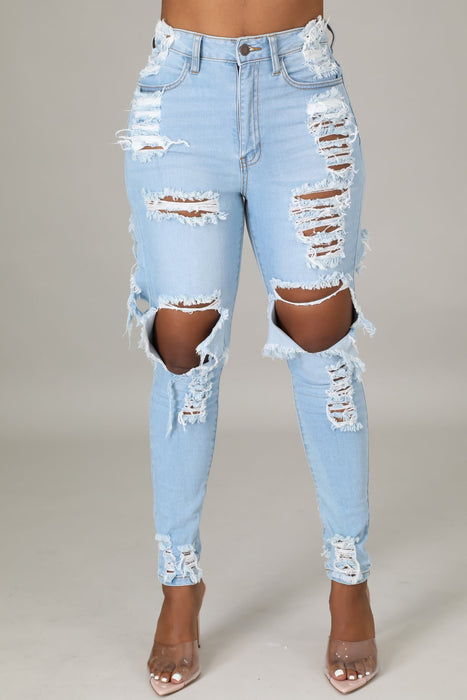 New Internet Celebrity Ripped Worn Stretch Jeans Skinny Pant Women