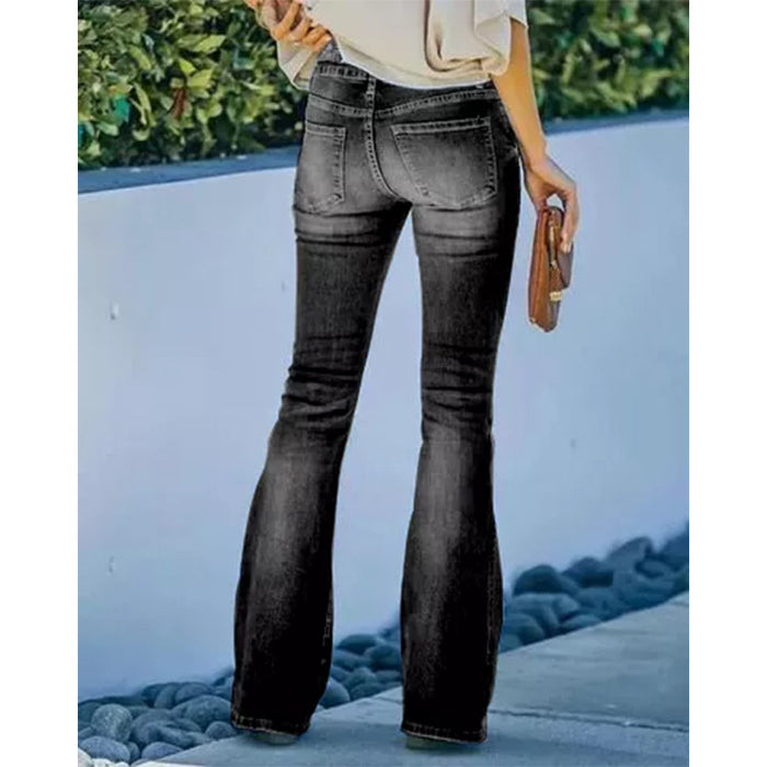 Spring Summer Retro Slimming Multi Button High Waist Micro Pull Washed Women Jeans