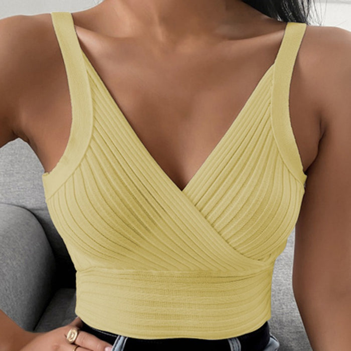 Spring Summer Knitted Vest Women Popular Sexy V Neck Cross Wrapped Chest Strap Top