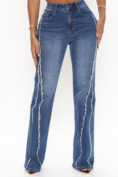 Spring Summer Washed Frayed Street Trendy High Waist Straight Jeans