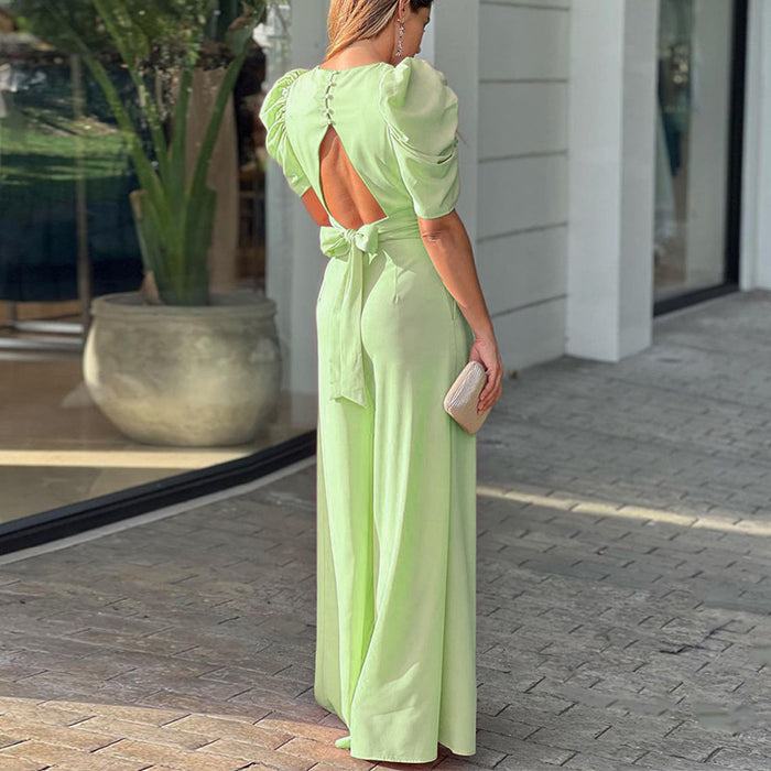 Summer Women Clothing Sexy V-neck Backless Long Jumpsuit