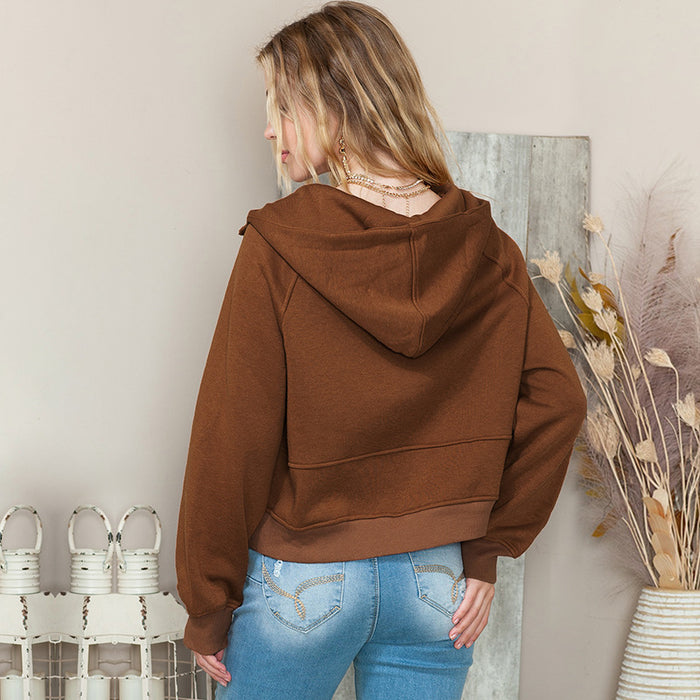 Solid Color Pullover Sweatshirt Women Autumn Hooded Top Women