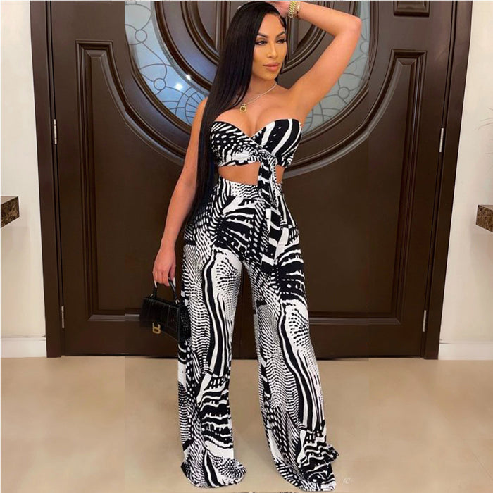 Printed Sexy Women Scarf Belt Printing off-Shoulder Shopping Casual Set