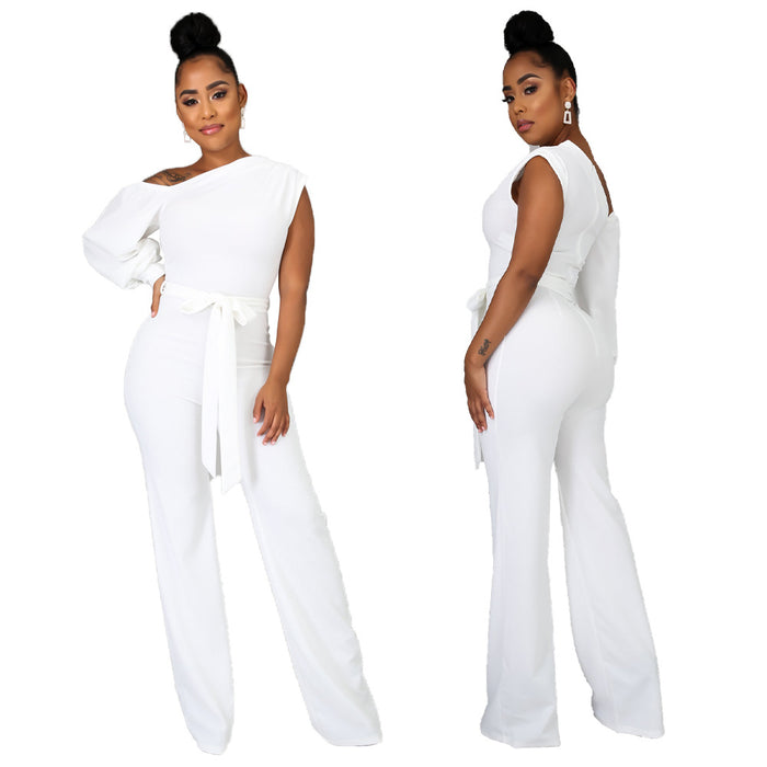 Women Wear  Solid Color One-Shoulder Women  Wide Leg  Women Jumpsuit