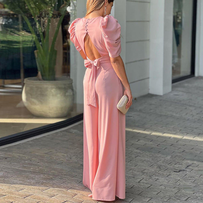 Summer Women Clothing Sexy V-neck Backless Long Jumpsuit