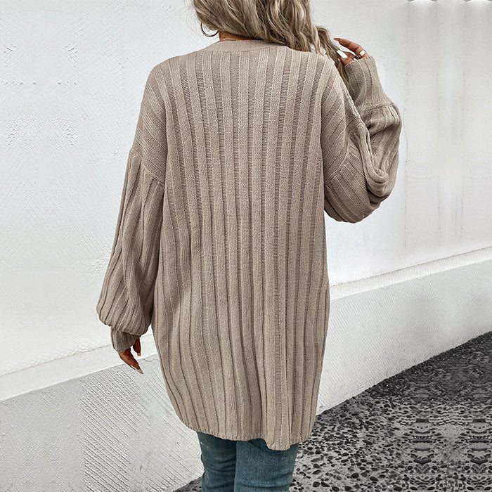 Autumn Winter Women Clothing Long Sleeve Solid Color Cardigan Sweater