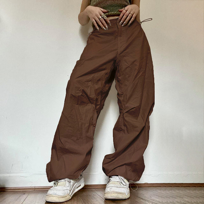 Summer Street Hipster Solid Color Tooling Loose Fitting Slimming Ankle Banded Casual Woven Trouser