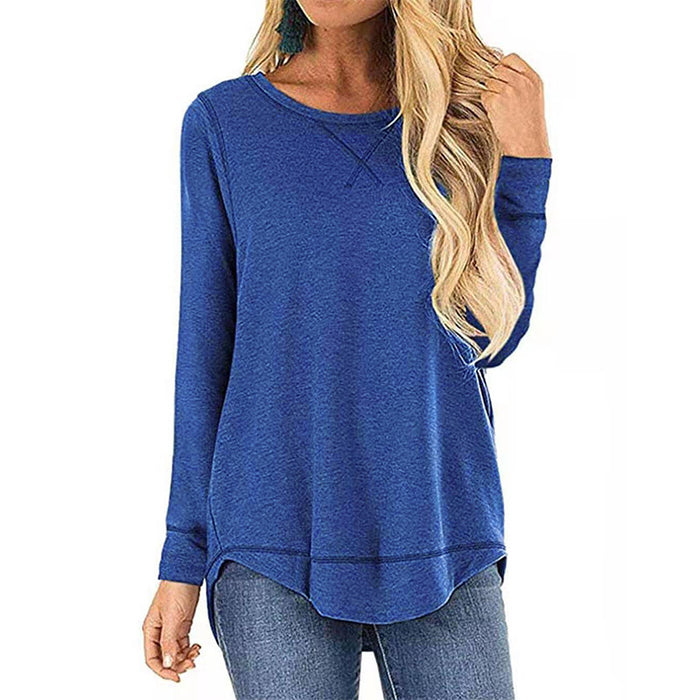 Casual Autumn Winter Women Clothing Round Neck Solid Color Slim Fit Long Sleeves Top Women