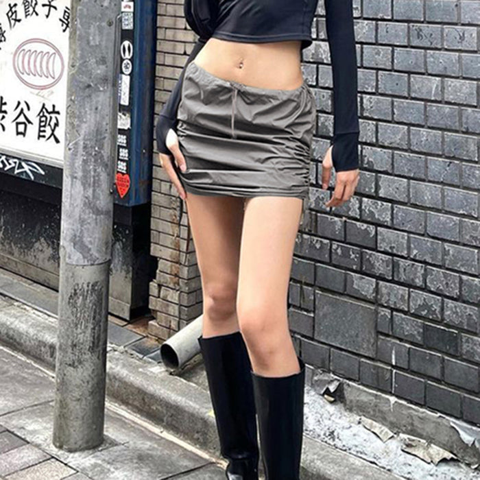 Niche Basic Solid Color Tooling Low Waist Drawstring Straight Woven Skirt Sexy Simple Casual Sports Skirt