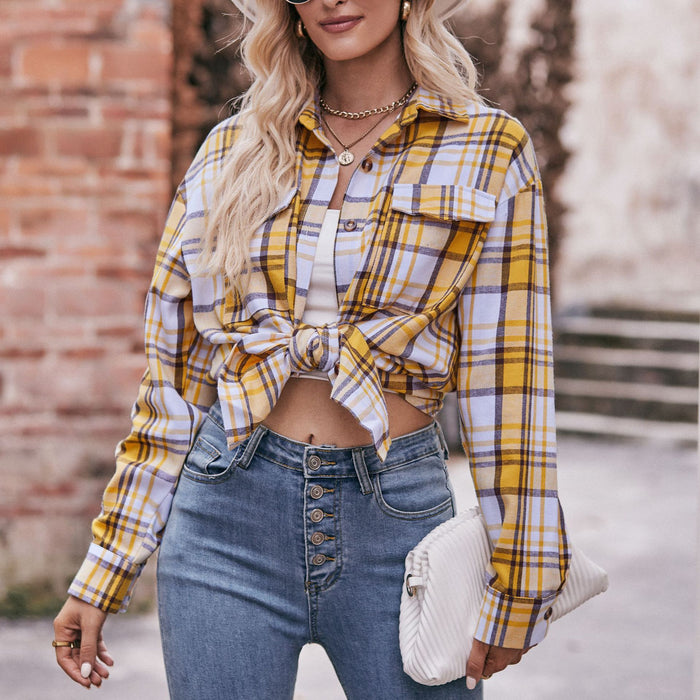 Women Autumn Winter Casual Oversize Loose Plaid Shirt