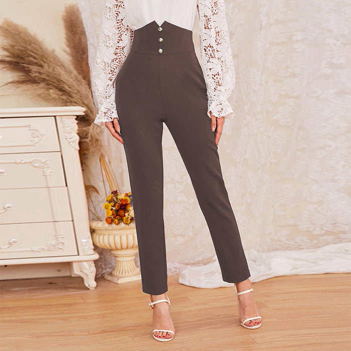 Women Slim Fit High Waist Business Skinny Women Pants Office Solid Color White Collar Long Pant